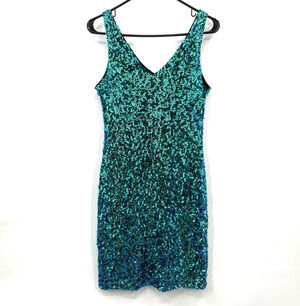 Aquamarine Sequin Party Dress Body Con Slinky Stretchy Pretty Guide Size Medium